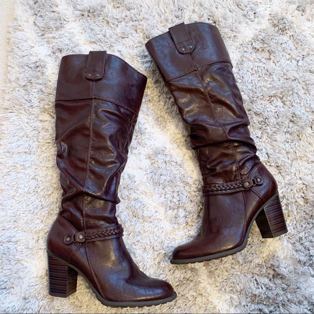 White Mountain Burgundy-Brown Heeled Tall Boots